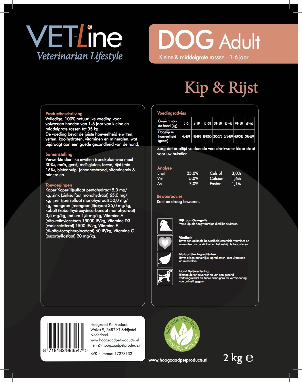 Futter von VET-Line, Hund, Adult, Huhn & Reis , kleine und mittelgroße Rassen